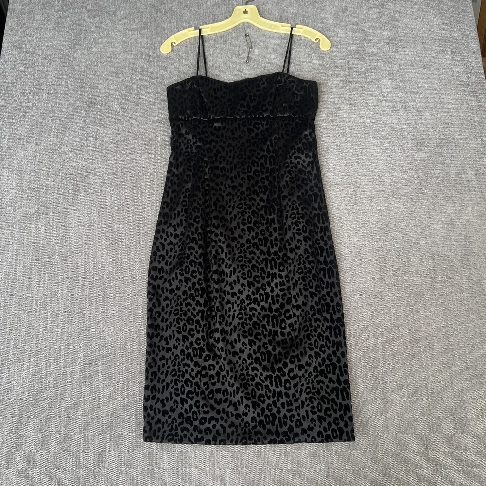 Vintage Guess Slip Dress Womens 7 Black Leopard Print Velvet Spaghetti Straps